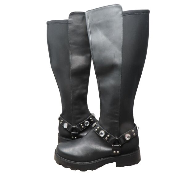 Karl Lagerfeld Shoes - Karl Lagerfeld Paris Milla Embellished Rhinestone 8.5M Leather Tall Riding Boots